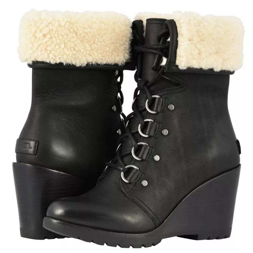 Women's Sorel After Hours Lace Shearling Boot-Black
